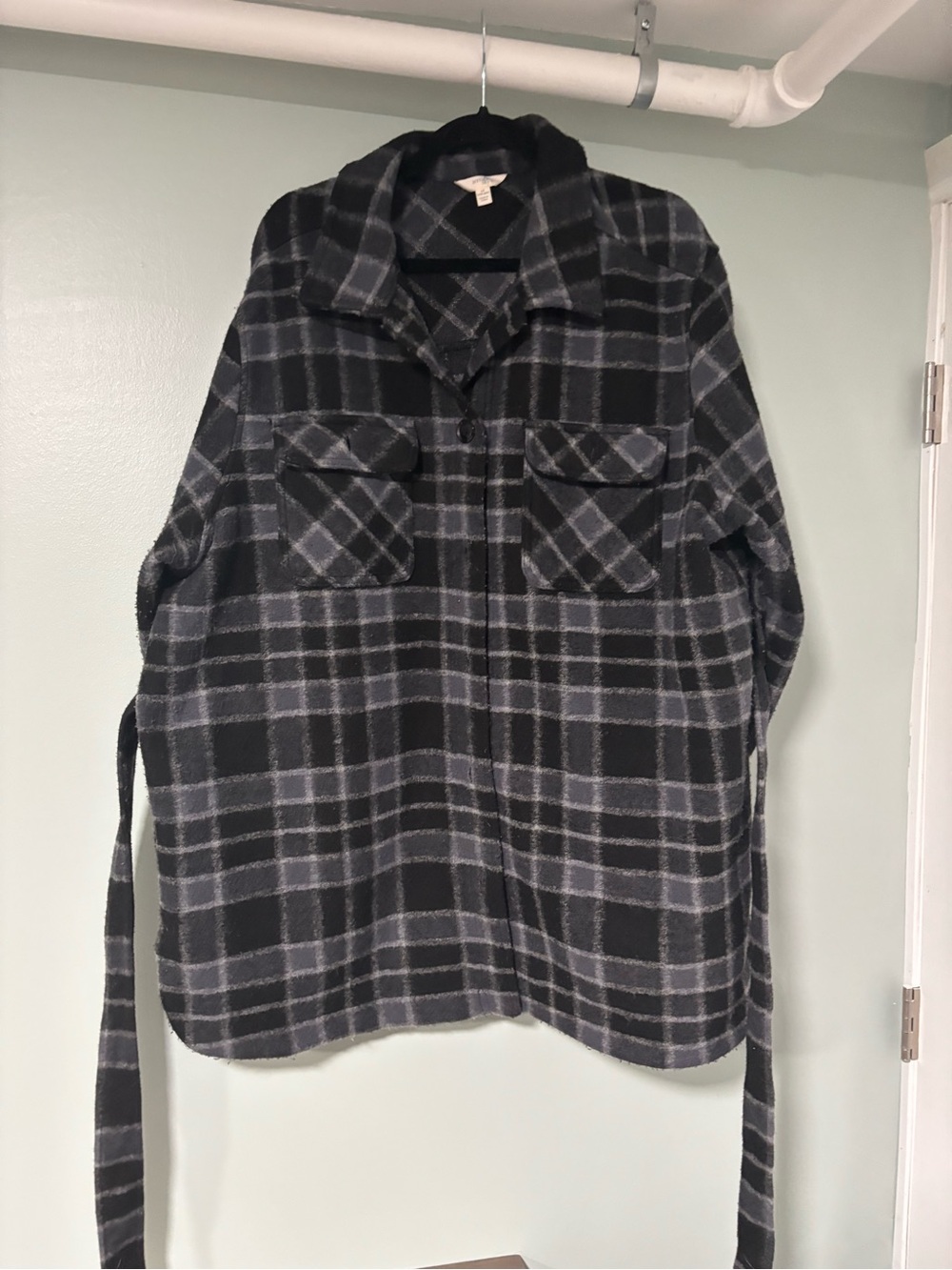 Terra & Sky Black and Gray Plaid Shirt Jacket